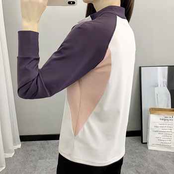 Γυναικείο T-shirt για άνοιξη-φθινόπωρο, γρήγορο στέγνωμα, διαπνοή, μακριά μανίκια, σταθερός γιακά για υπαίθριο σπορ