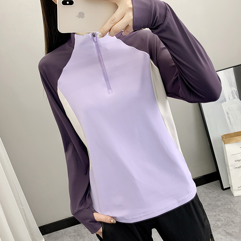Γυναικείο T-shirt για άνοιξη-φθινόπωρο, γρήγορο στέγνωμα, διαπνοή, μακριά μανίκια, σταθερός γιακά για υπαίθριο σπορ