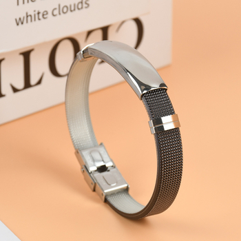 Rozsdamentes acél uniszex karkötő geometriai kialakítással, nyomtatott logóval és testreszabható