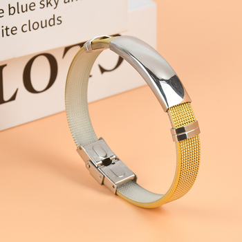 Rozsdamentes acél uniszex karkötő geometriai kialakítással, nyomtatott logóval és testreszabható