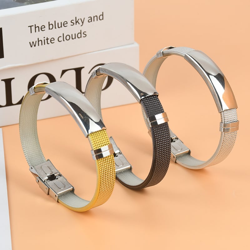 Rozsdamentes acél uniszex karkötő geometriai kialakítással, nyomtatott logóval és testreszabható