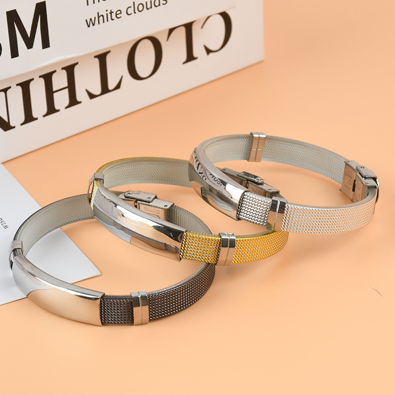 Rozsdamentes acél uniszex karkötő geometriai kialakítással, nyomtatott logóval és testreszabható