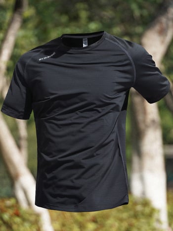 Tricou bărbăți slim-fit, vară, uscare rapidă, mâneci scurte, guler rotund