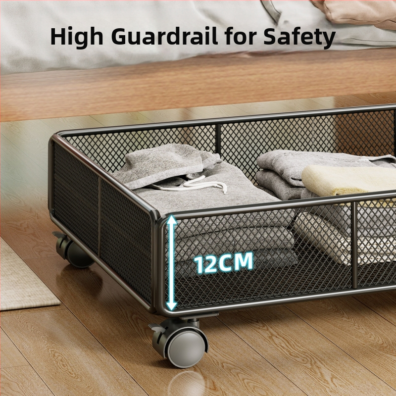 Pod posteľou kovová zásuvná skrinka s kolieskami, plochý vysúvací kabinet, kapacita 0–5 l