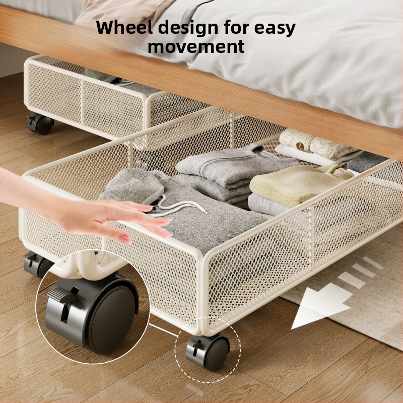 Pod posteľou kovová zásuvná skrinka s kolieskami, plochý vysúvací kabinet, kapacita 0–5 l