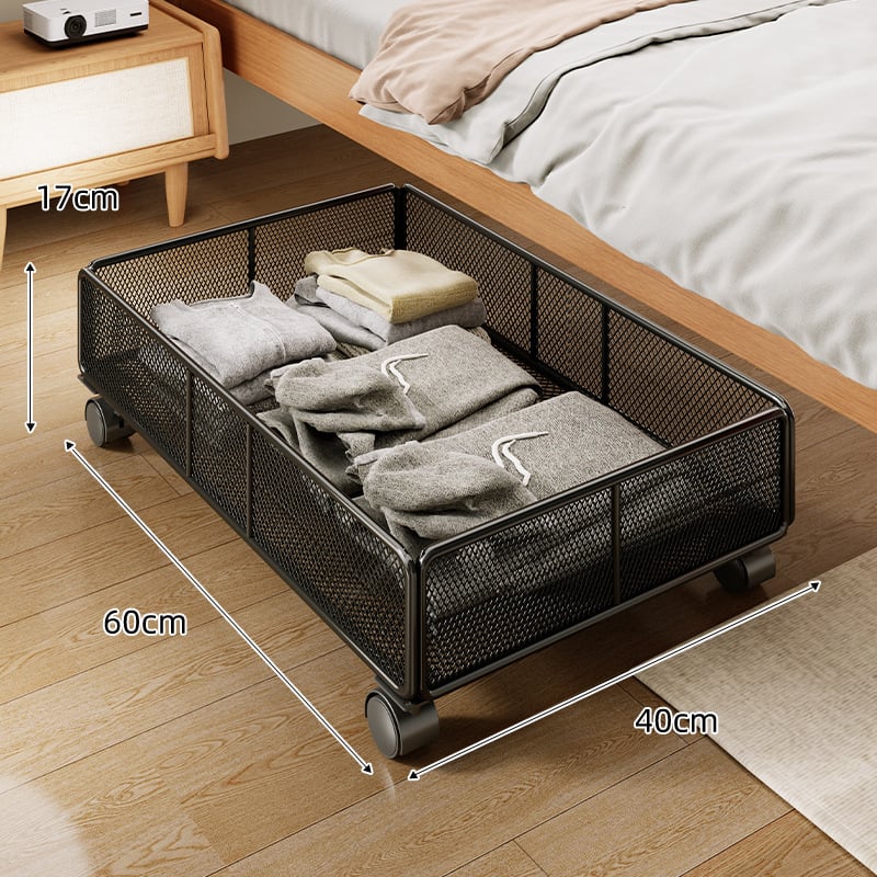 Ágy alatti fém tárolódoboz kerekkel, lapos kihúzható szekrény, 0–5 L kapacitás