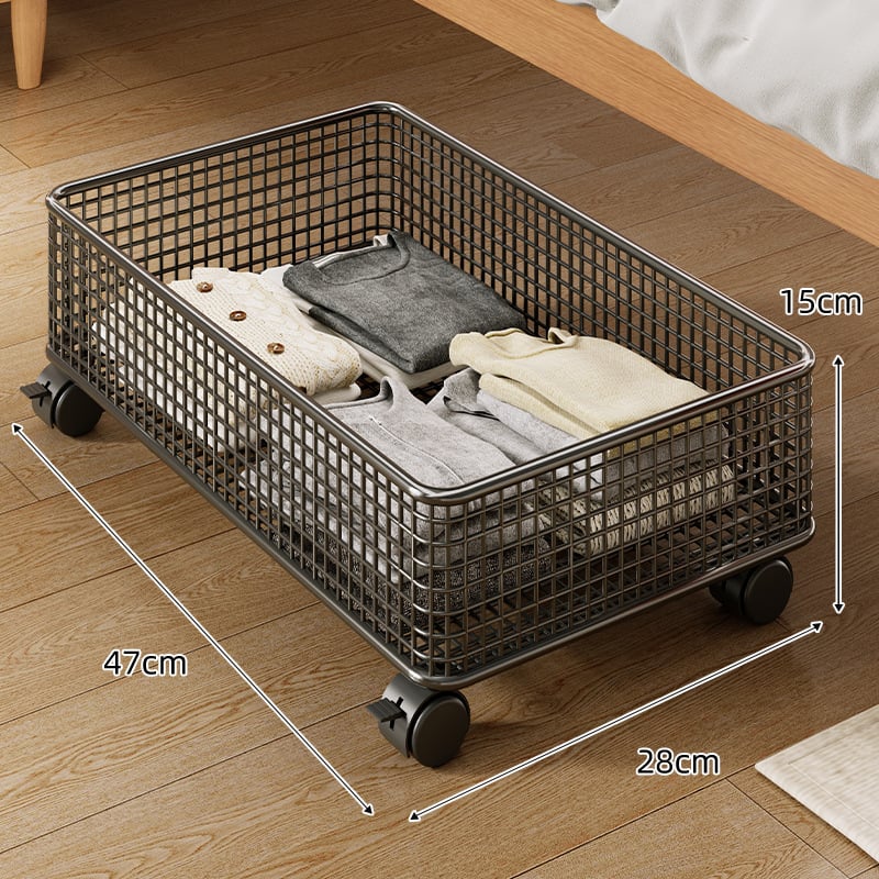Ágy alatti fém tárolódoboz kerekkel, lapos kihúzható szekrény, 0–5 L kapacitás
