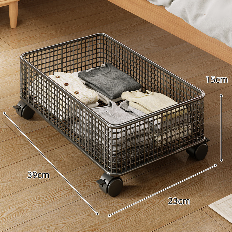 Ágy alatti fém tárolódoboz kerekkel, lapos kihúzható szekrény, 0–5 L kapacitás