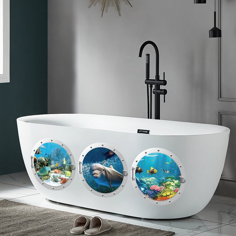 Αυτοκόλλητα μπανιέρας με χελώνα και φάλαινα δημιουργικά, σειρά JS-N, εξατομικευμένα αυτοκόλλητα τοίχου για διακόσμηση μπάνιου