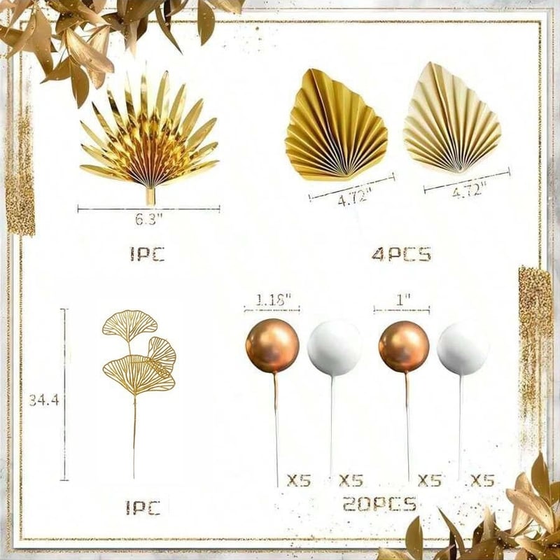 Χρυσό διακοσμητικό για τούρτα με σαμπάνια, διακοσμητικό για τούρτα με μπάλα, διακοσμητικό για τούρτα με χρυσό φύλλο φοίνικα, διακοσμητικό για τούρτα μποέμ