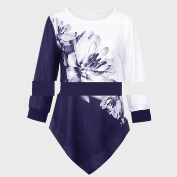 Őszi női ing 3D nyomtatással, kerek nyakkivágással és bő szabással, 2022