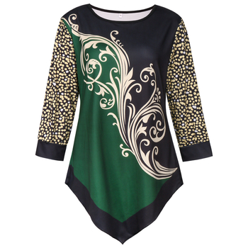 Őszi női ing 3D nyomtatással, kerek nyakkivágással és bő szabással, 2022