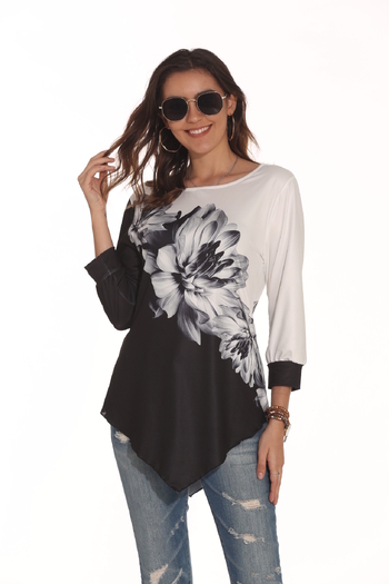 Őszi női ing 3D nyomtatással, kerek nyakkivágással és bő szabással, 2022