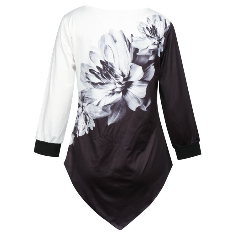 Őszi női ing 3D nyomtatással, kerek nyakkivágással és bő szabással, 2022