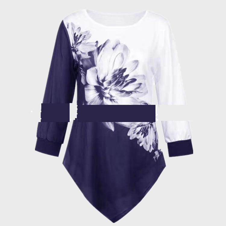 Őszi női ing 3D nyomtatással, kerek nyakkivágással és bő szabással, 2022