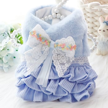 Ρούχα για σκύλους, Φθινόπωρο-Χειμώνας Χοντρό Φόρεμα Πριγκίπισσας με Χνουδωτή Κορδέλα, Κομψό Φόρεμα για Μικρά Σκυλιά