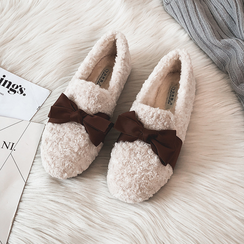 Pantofi sport damă din lână de miel 2024, noi, cu talpă groasă și versatile, pantofi din piele caldă de iarnă cu căptușeală din fleece