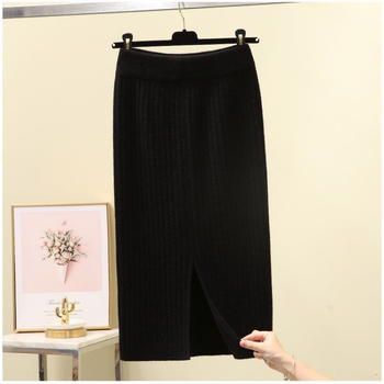 Нова плетена миди пола 60cm с цепка 2025, прилепнала, вталена кройка, многофункционална, ласкателна вълнена дълга пола