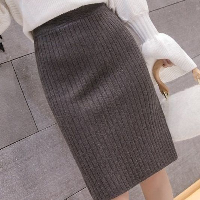 Нова плетена миди пола 60cm с цепка 2025, прилепнала, вталена кройка, многофункционална, ласкателна вълнена дълга пола