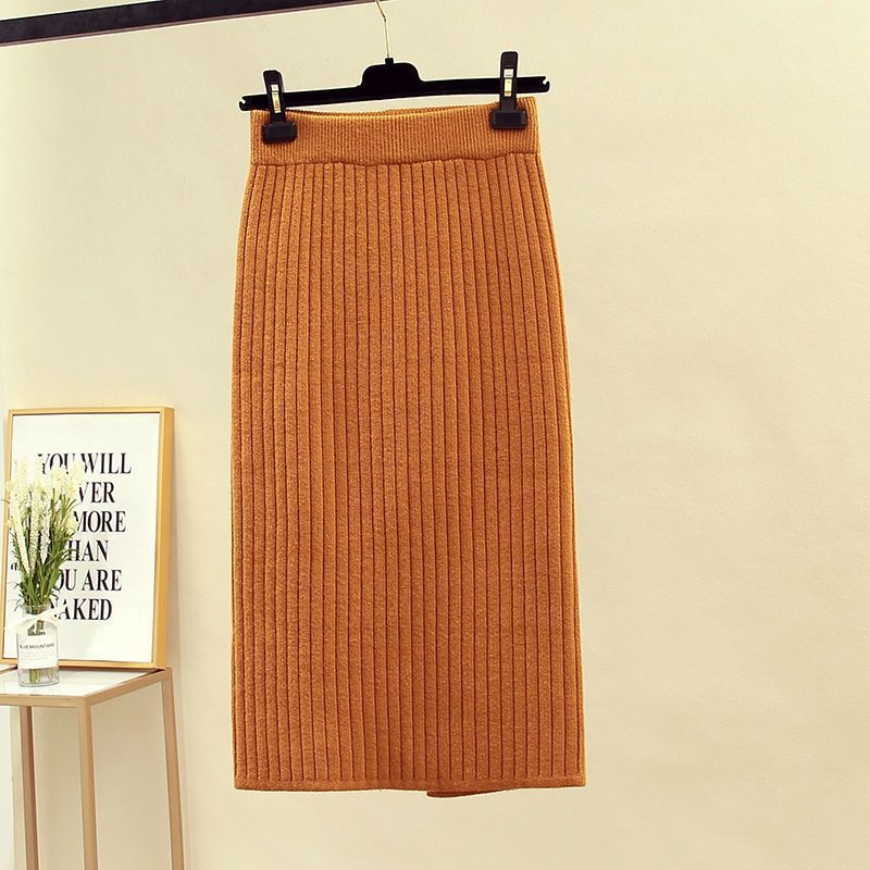 Нова плетена миди пола 60cm с цепка 2025, прилепнала, вталена кройка, многофункционална, ласкателна вълнена дълга пола