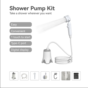 Set pumpe za tuširanje i crijev — Model SK2501, plastika, okrugla tuš glava, kišna funkcija, nominalni tlak 6 m