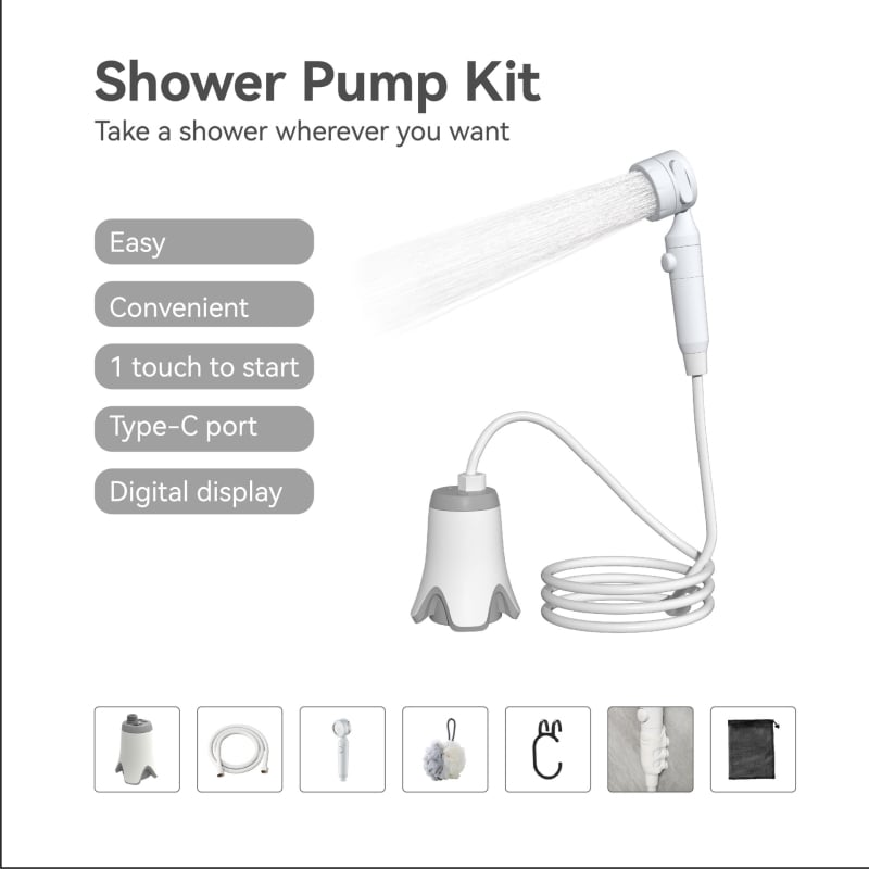 Set pumpe za tuširanje i crijev — Model SK2501, plastika, okrugla tuš glava, kišna funkcija, nominalni tlak 6 m
