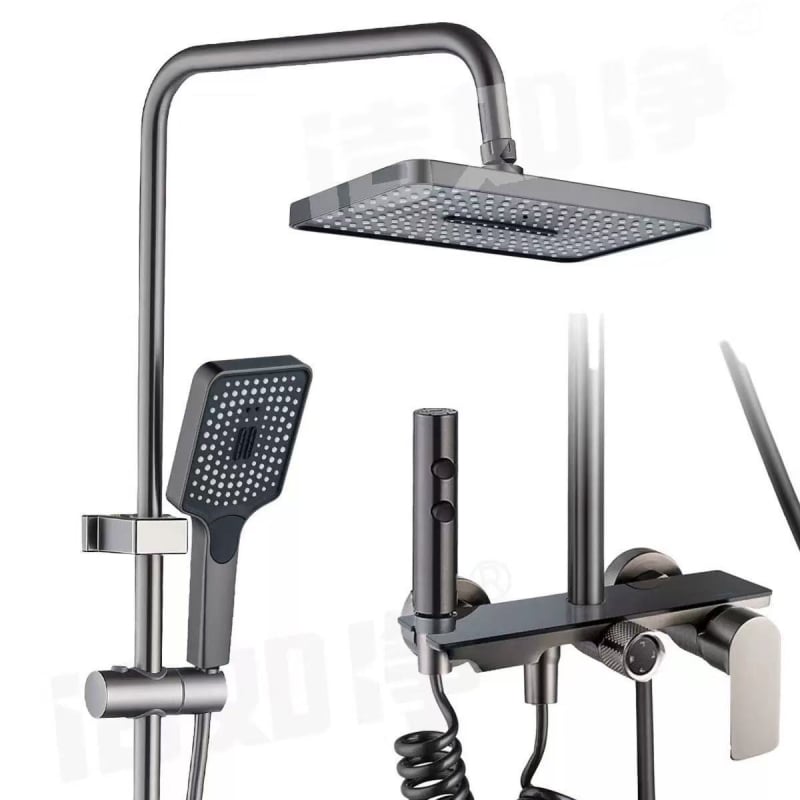 Bakreni set za tuš s kvadratnom glavom, ručni, četiri stupnja tlaka, model 240411-7