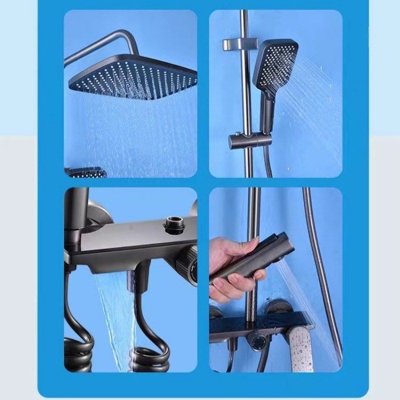 Bakreni set za tuš s kvadratnom glavom, ručni, četiri stupnja tlaka, model 240411-7