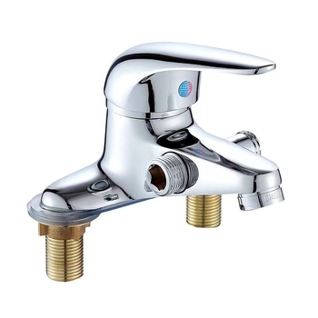 Βρύση νιπτήρα με διπλό τρύπημα και τριπλή βαλβίδα ανάμιξης, μπρούτζινος κορμός, μοντέλο PJN-076, κεραμικός πυρήνας βαλβίδας