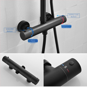 DINGMU termostatický sprchový mixér, nástenný, mosadzné telo, termostatický ovládací ventil, 38–52°C prevádzková teplota, 4/3 vstup-výstup, model 61105