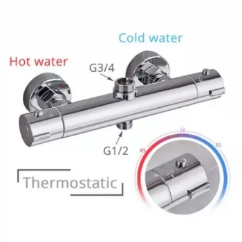 DINGMU θερμοστατικός μίκτης ντους, εγκατάσταση σε τοίχο, σώμα από χαλκό, θερμοστατικός έλεγχος, 38–52°C εύρος λειτουργίας, είσοδος-έξοδος 4/3, μοντέλο 61105