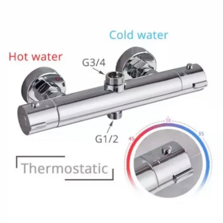 DINGMU θερμοστατικός μίκτης ντους, εγκατάσταση σε τοίχο, σώμα από χαλκό, θερμοστατικός έλεγχος, 38–52°C εύρος λειτουργίας, είσοδος-έξοδος 4/3, μοντέλο 61105