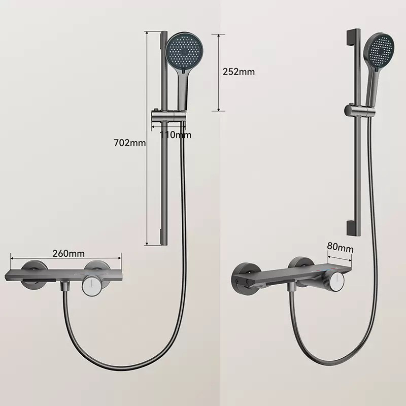 Set tuša sa skrivenom instalacijom, okrugla tuš glava, Space aluminum, model 3023, funkcije masaže, regulacija temperature i mjehurića