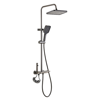 Tuš set od bakra, model Hs 03030301 Q, zidna montaža, četvrtasta glava tuša, regulacija temperature, kišna mlaznica i LED svjetlo