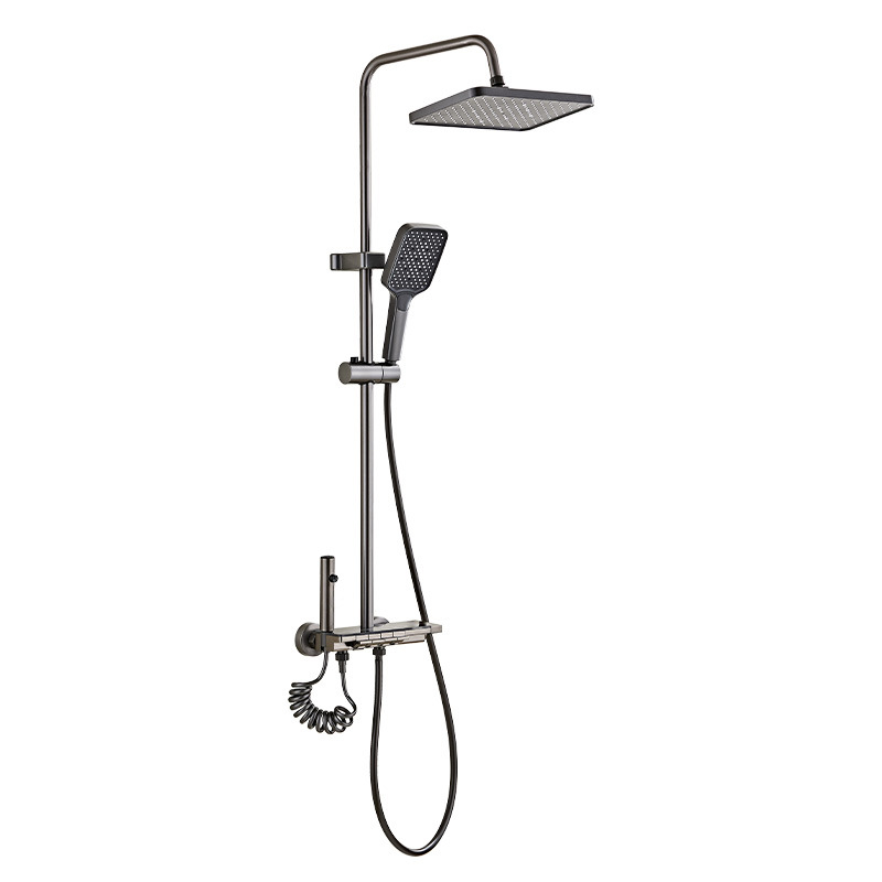 Tuš set od bakra, model Hs 03030301 Q, zidna montaža, četvrtasta glava tuša, regulacija temperature, kišna mlaznica i LED svjetlo