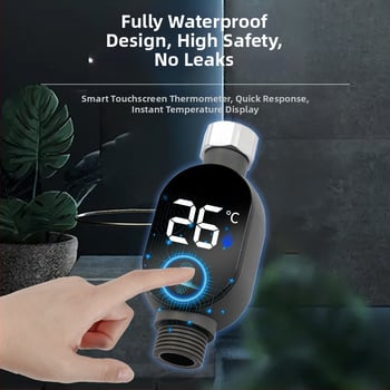 Душ глава с термометър и LED дисплей за температура — кръгла форма, скрит монтаж, корпус от неръждаема стомана + ABS, винтов монтаж