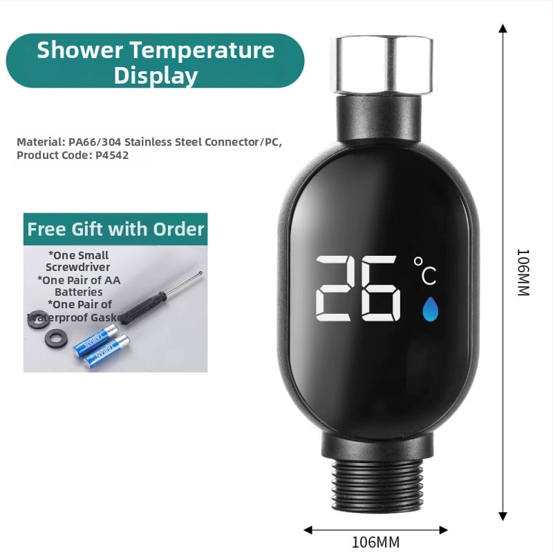 Душ глава с термометър и LED дисплей за температура — кръгла форма, скрит монтаж, корпус от неръждаема стомана + ABS, винтов монтаж