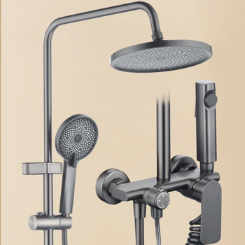 Set de duș încastrat în perete — aluminiu de înaltă calitate, finisaj periat, panou pătrat mare, patru viteze