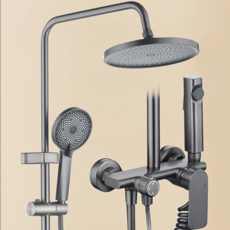 Set de duș încastrat în perete — aluminiu de înaltă calitate, finisaj periat, panou pătrat mare, patru viteze