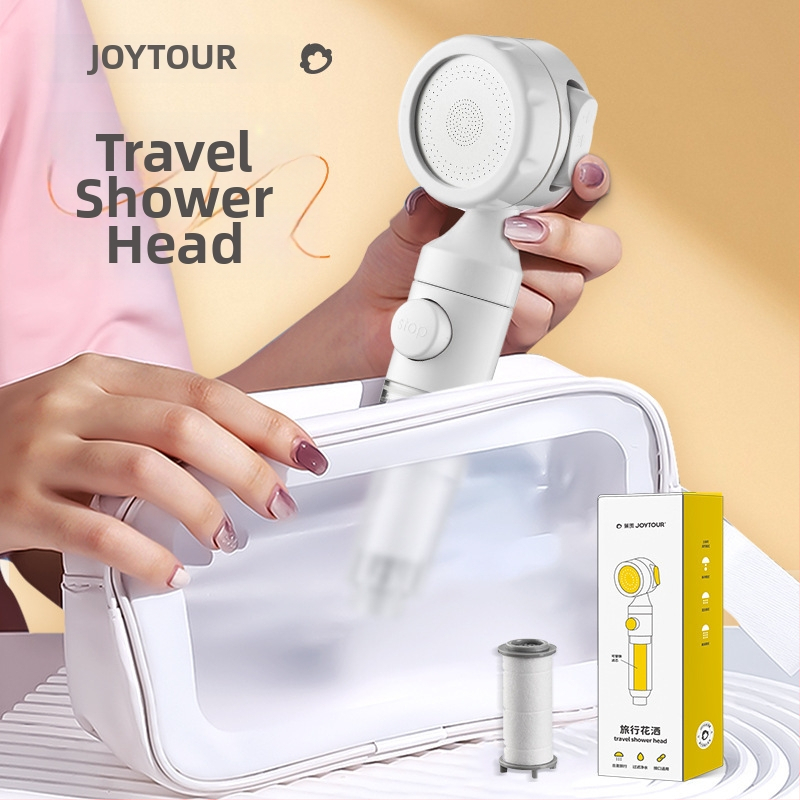 JOYTOUR Cestovná ručná sprchová hlavica – ABS, tri rýchlosti tlaku, dažďová sprcha, odnímateľný umývateľný filter, univerzálne rozhranie (model ZXC03658)