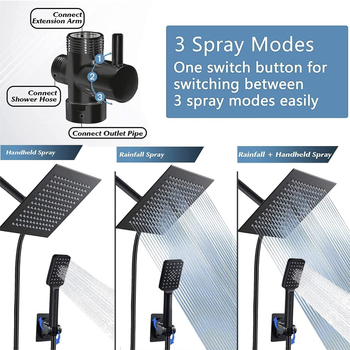 Zuhanykészlet négyszögletes felső sugárú fejjel, rejtett beépítés, ABS anyag, 3 funkció (permet, masszázs, eső), modell Mzl848