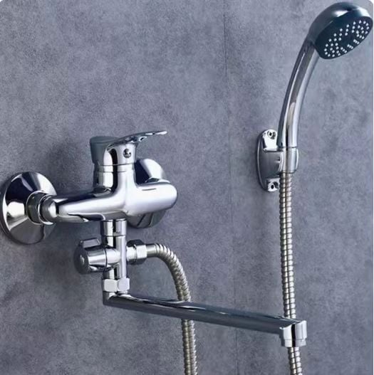 Set de duș pentru cadă cu furtun extensibil și cap de duș rotativ — aliaj de zinc, stil modern minimalist, temperatură de lucru 0-90, presiune nominală 1.0 MPa