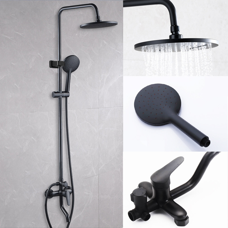Set tuša s skrivenom ugradnjom na zid, bakreni kišni tuš, okruglog oblika, model Black duck