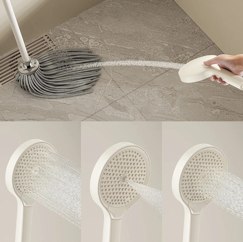 Set tuš glave s podijeljenim tipom, termostatski, za male stanove, minimalistička kupaonica, kremasti završetak