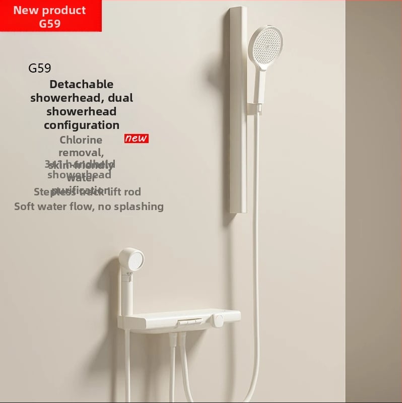 Set tuš glave s podijeljenim tipom, termostatski, za male stanove, minimalistička kupaonica, kremasti završetak
