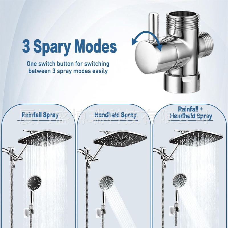 Tuš set s skrivenim zidnim ugradnjom, ABS materijal, CUPC potvrda, tri načina prskanja (Spray, Massage, Rain), kvadratna kromirana tuš glava, model 71119+72062