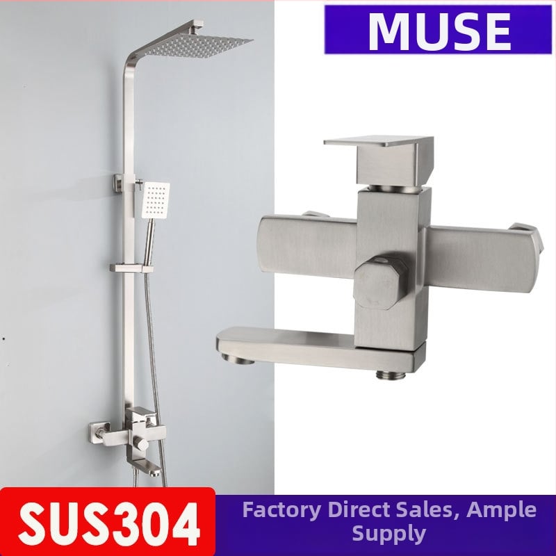 Set tuširanja od nehrđajućeg čelika 304, kvadratni dizajn, 4 funkcije: raspršivanje, masaža, mjehurići, kiša, zidni montažni, model MUSE-S0006