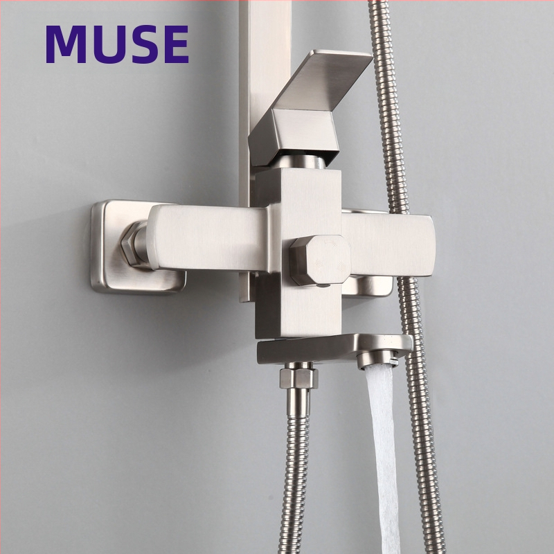 Set tuširanja od nehrđajućeg čelika 304, kvadratni dizajn, 4 funkcije: raspršivanje, masaža, mjehurići, kiša, zidni montažni, model MUSE-S0006