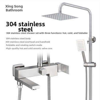 Tuš set od SUS304 nehrđajućeg čelika, kvadratni oblik, model 612309, otvorena ugradnja, kišni tuš