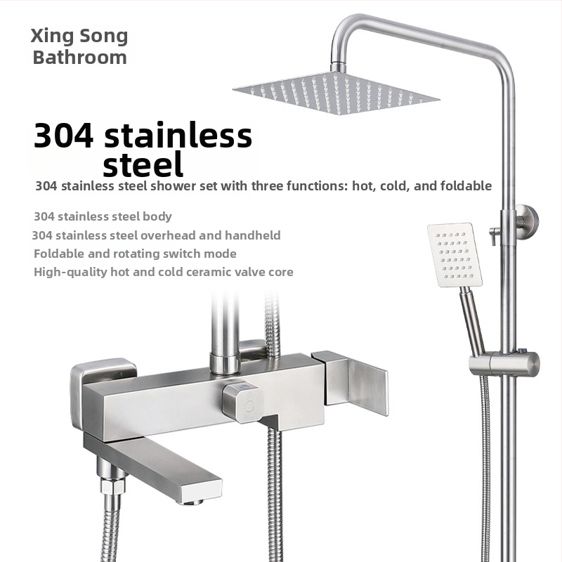 Tuš set od SUS304 nehrđajućeg čelika, kvadratni oblik, model 612309, otvorena ugradnja, kišni tuš